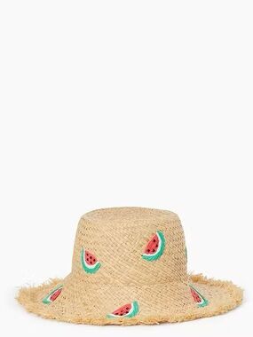 ♠️Kate Spade Watermelon Embroidered Party Natural Straw Cloche Hat NWT